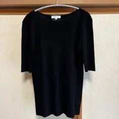 プラステ　ボートネックリブニット　美品　五分袖　　ブラック