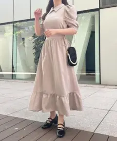 アソートサイドレースアップワンピース ピンクベージュ シャツワンピース
