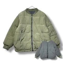 キッズ　ダウンジャケット　リバーシブル　カーキ　ライトグレー　サイズ不明
