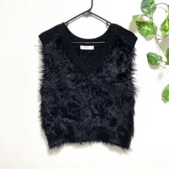 【ジーンズファクトリークローズ】ニットベスト ブラック 重ね着 フリーサイズ