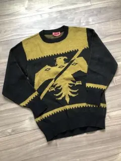 90'sイーグル柄カシミヤニット　日本製　ブラックイエロー　サンダー　ネイティブのサムネイル