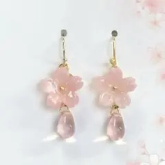 793/桜ピンク/チェコビーズオペラオーロラ/フックピアス(イヤリング変更可)