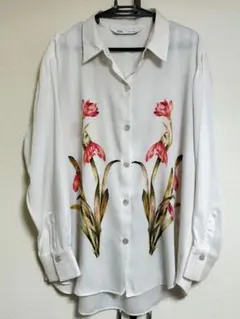 ZARA 花柄 長袖シャツブラウス L