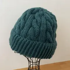 ハンドメイド　ニット帽　モスグリーン　ニットキャップ　ウール100%