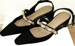 新品！箱付き！RANDA ビジュー付黒ミュールパンプス