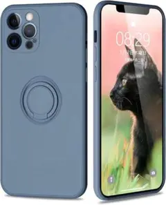 iPhone 12promax ケース TPU リング付き 軽量 グレーブルー
