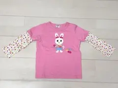 Miki House ピンクウサギ刺繍長袖カットソー 100