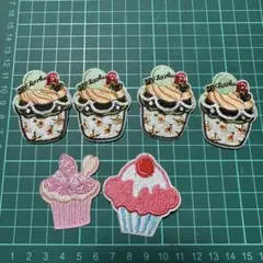 ㉒新品未使用 アイロンワッペン カップケーキ 6個セット　蒸しパン　カップアイス