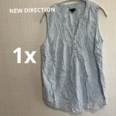 NEW DIRECTIONS ノースリーブシャツ 1X 水色ストライプ