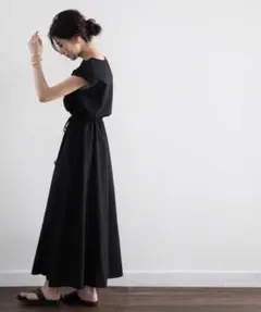 クラシカルエルフ リゾートワンピース 黒 シンプル ロング丈 半袖 ノースリーブ