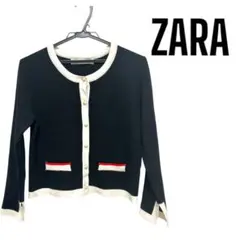 ZARA カーディガン　ニット　袖スリット　ブラック　パールボタン【M】