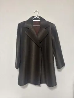 ダークブラウン ロングコート ウール混合