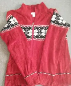 ドレスバーン ニットセーター フェアアイル柄 フルジップ ベロアモール