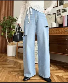 ヘビーツイル&デニムダメージストレートパンツ