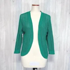 【GLACIER】長袖 ニットカーディガン 羽織り 緑 シンプル 差し色 M