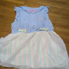 キスドロップ ボーダー×水色シフォンワンピース 100cm美品