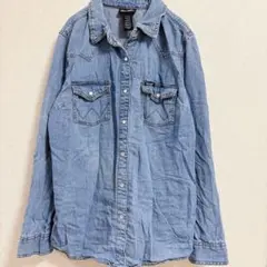 デニム シャツ レギュラーカラー スナップボタン 青 綿 【M～L】のサムネイル