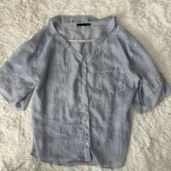 ヘザー　トップス　シアーシャツ　ストライプ　透け感ブラウス　ゆるだぼ
