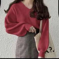 GRL （グレイル）　Vネックボリュームスリーブニットトップス