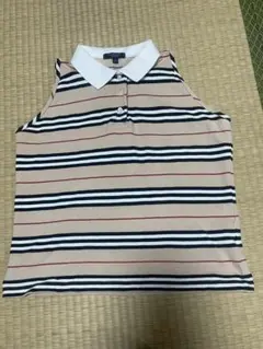 BURBERRY LONDON ノースリーブポロシャツ ボーダー柄 英国製