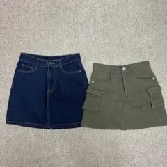 カーゴミニスカート 2点セット デニム カーキ