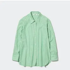 ユニクロ　コットンストライプシャツ　グリーン