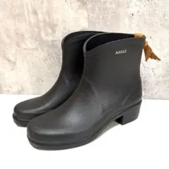 美品✨【AIGLE】ショート丈レインブーツ ブラック ロゴ 24.5cm相当
