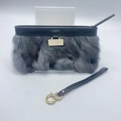 ◯Kate Spade New York　グレー ファー レザー クラッチバッグ