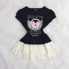00s Y2K LIZLISA系　リボン　ラメロゴ　Tシャツ　チュニック　姫系