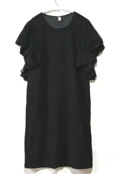【Lace Ladies】ワンピース フォーマルドレス レースフリル袖 ブラックのサムネイル