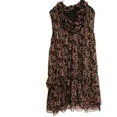 2851M　ノースリーブワンピース　ひざ丈　ティアード　花柄　フリル　ギャザー