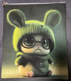 ハンドメイド 大きめフラットポーチ うさぎさん柄