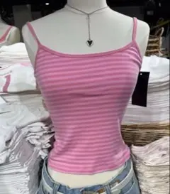 【新品】Brandy Melville ピンク ストライプキャミソール y2kのサムネイル