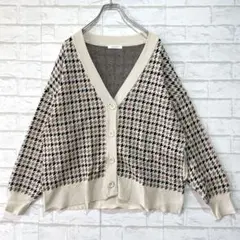 グローバルワーク カーディガン（F）長袖 ハウンドトゥース柄 千鳥格子 袖リブ