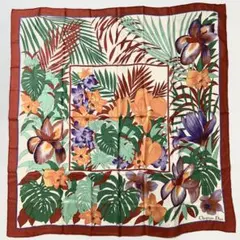 Christian Dior シルク スカーフ 86cm フローラル レッド