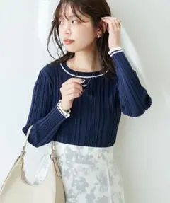 ランダムリブ配色きれいめニット