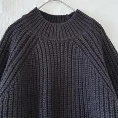 【ジーユー】 チャンキーニット ハイネック セーター 長袖 黒 L ローゲージ