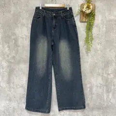 DAZY デイジー ハイウエスト ワイドデニムパンツ 美シルエット ジーパン M