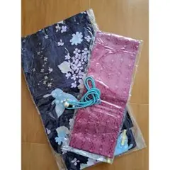 浴衣・帯セット・帯留め　 紺地花柄×蝶々