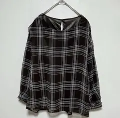 grove グローブ チェック柄シフォンブラウス シャツ 長袖 茶　Lサイズのサムネイル