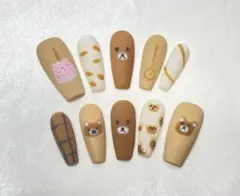 冬デザイン 小熊バースデーケーキ リラックマ 手描きネイル ♡ ナチュラル癒し系