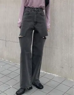 GRL　 スリットデニムワイドパンツXS［cu420］