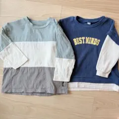 キッズ　長袖トレーナー　ボーダー　ワッフル　ベスト風　Tシャツ　しまむら　100