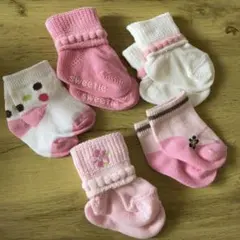 ベビー靴下 新生児　5足セット ピンク ホワイト