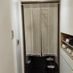 Ｎ-1カフェカーテン 暖簾のれん目隠し仕切りフリンジ付き幅75x丈120cm