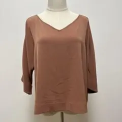 美品　ユニクロ ドレープブラウス 七分袖 ブラウン　L