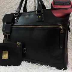 ポーチ付】マスターピース Gloss レザー トートバッグ 肩掛け可 黒 