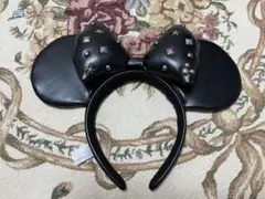 ミニーマウス カチューシャ 黒 スタッズ レザー