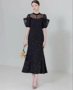 【Leja】パールビジューオーガンジーレースマーメイドドレス Sサイズ　結婚式
