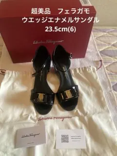 超美品Salvatore Ferragamo ブラックウェッジヒールサンダル